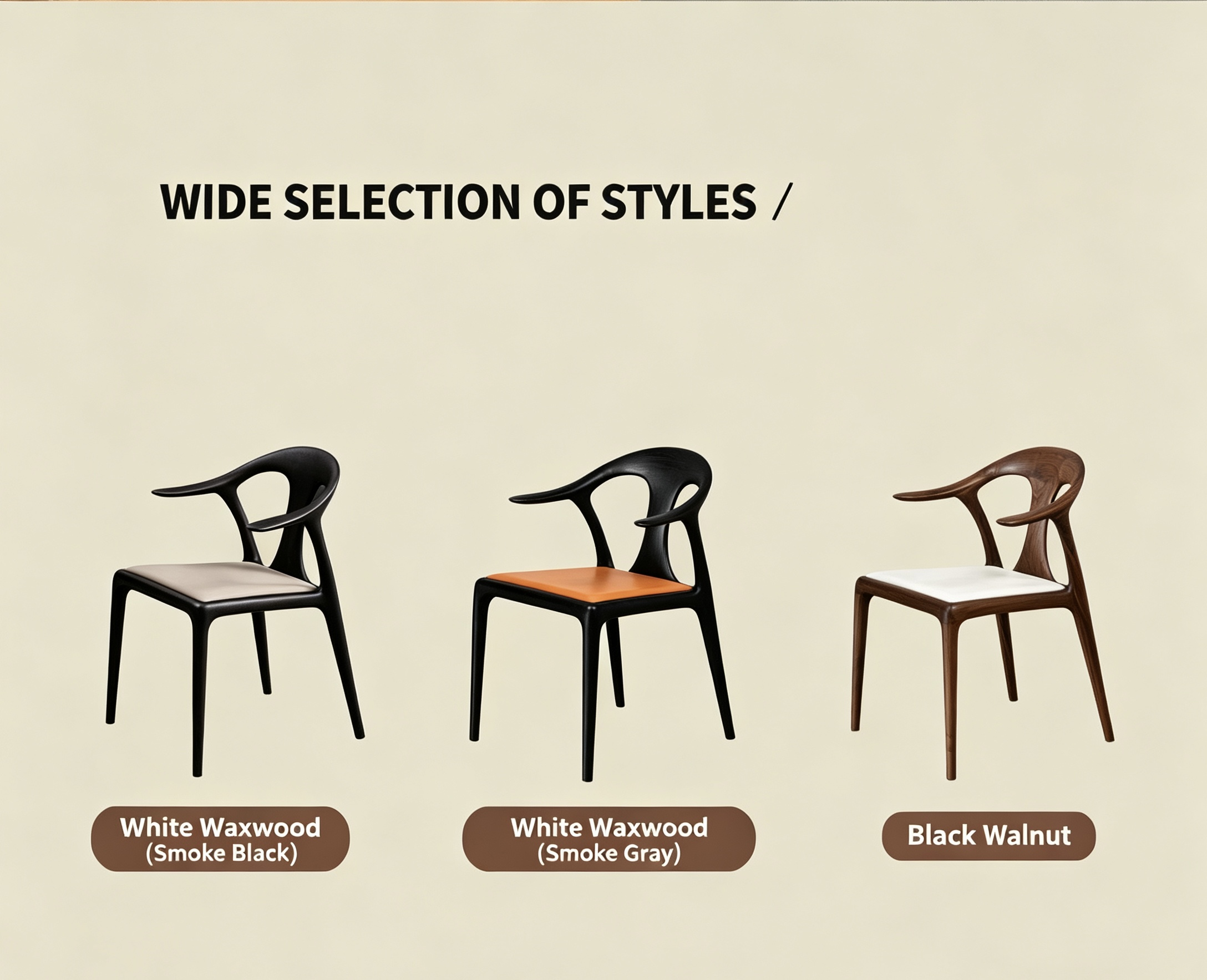 Curved Surface Chair comparison of wood materials and upholstery colors
